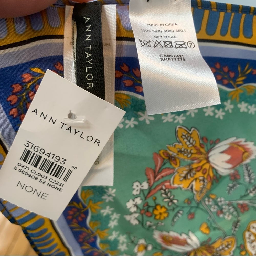 Ann Taylor Silk Scarf with Floral Design in Blue and Green - Picture 7 of 8